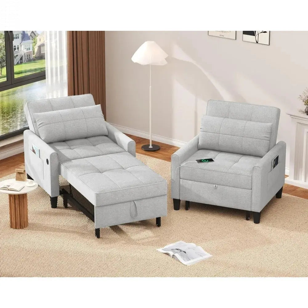 "3-in-1 Sleeper Chair - Convertible Futon with USB Ports & Side Pockets