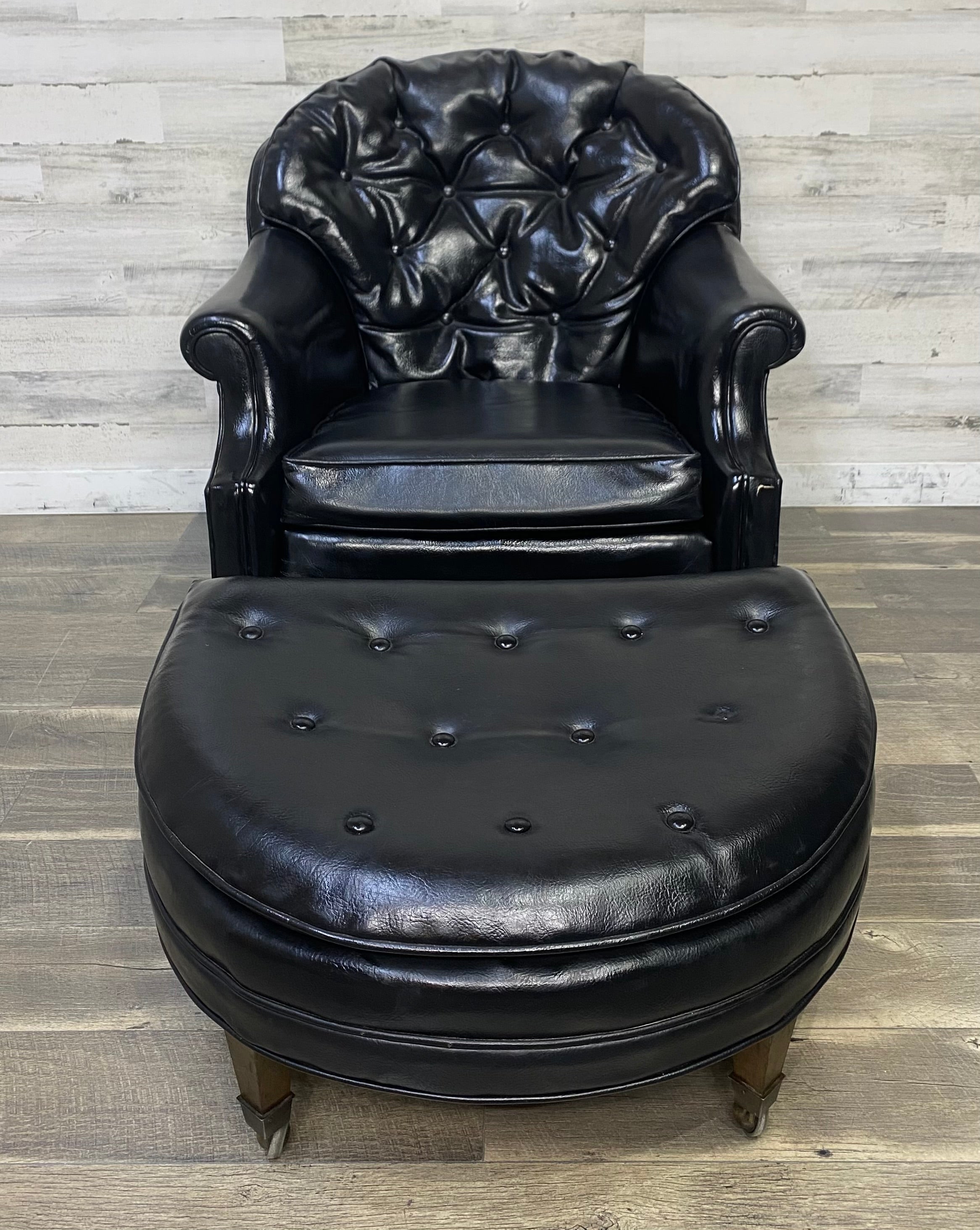 Mid Century Black Tufted Chair & Ottoman