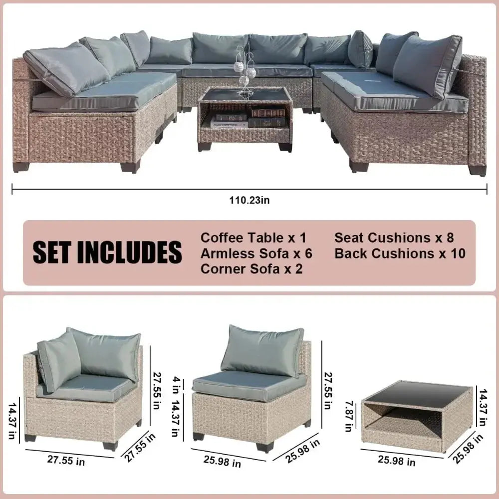 9-Piece All-Weather Patio Furniture Set with Cushions and Storage Table for Outdoor Comfort