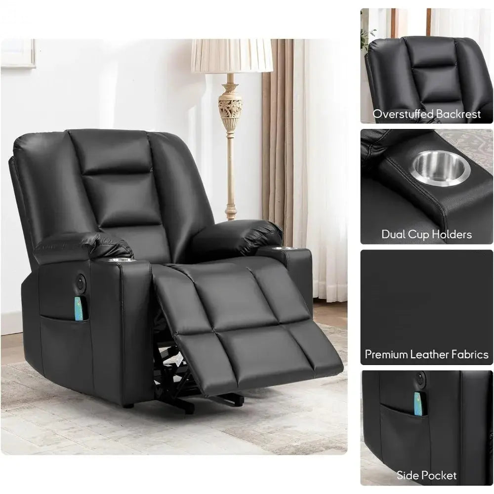 Power Lift Chair with Heat and Massage, with 2 Cup Holders, Side Pocket, USB and Type-c Port,  Faux Leather Lift Recliner Chair