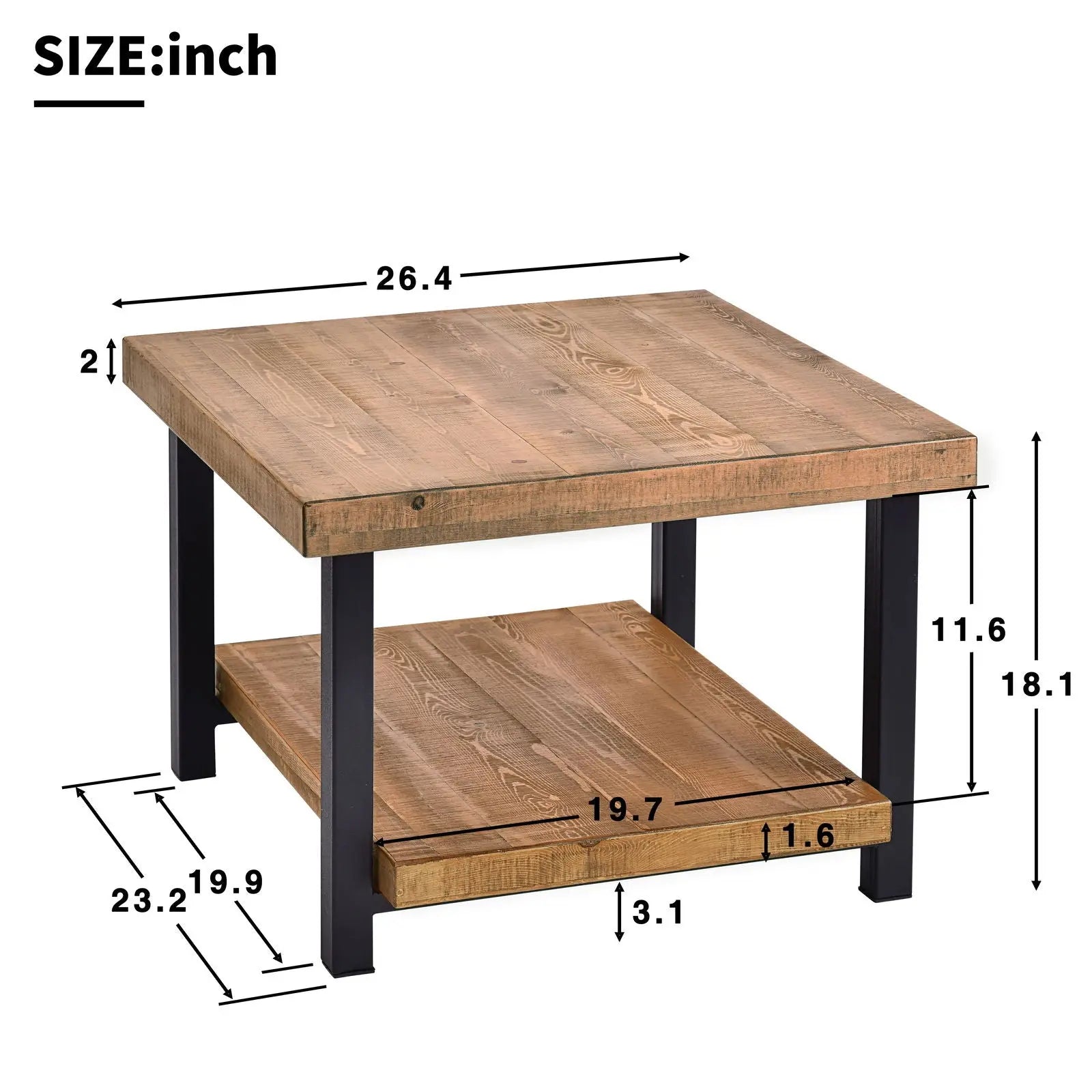 Rustic Natural Coffee Table with Storage Shelf - Square/Rectangular Design for Living Room, Easy Assembly