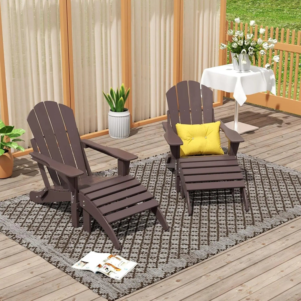 WO Home Furniture Adirondack Chair Outdoor Ottoman Set of 2 PCS Classic Patio Furniture (Dark Brown)